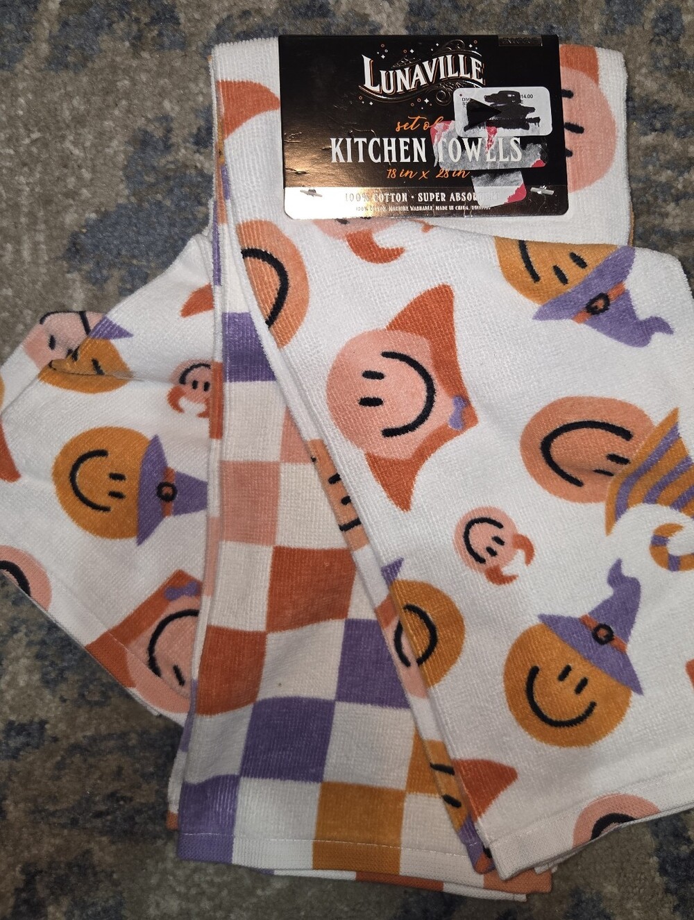 Halloween Smile Kitchen Towels - Orange & Purple Set